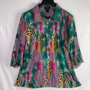New City Design Co. Top/ Blouse Women’s Size 1X  Multi Colored 3/4 Sleeve